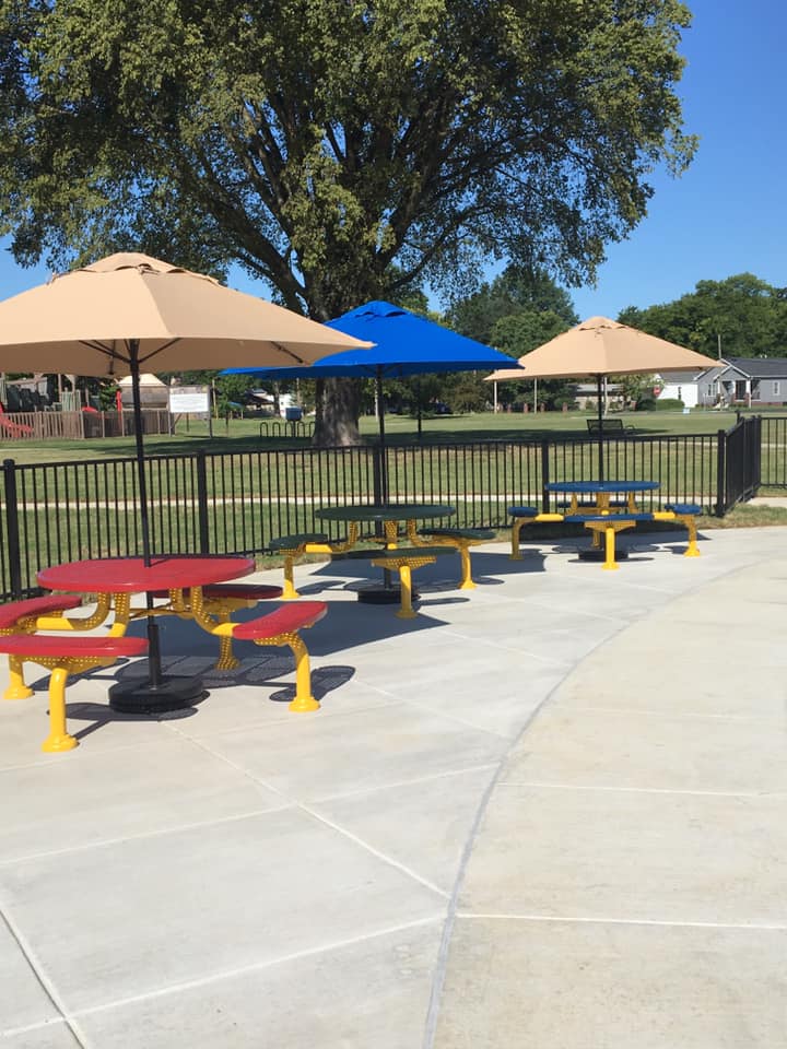 picnic benches