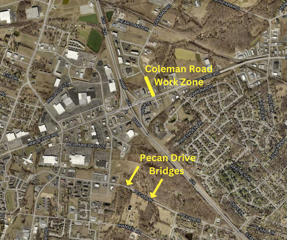 Coleman Road and Pecan Drive work zones